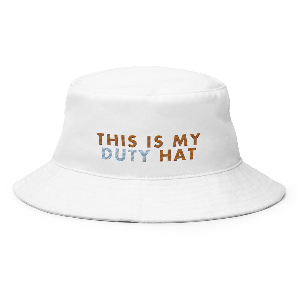 'This is my duty hat' Bucket Hat (Caramel/Blue).