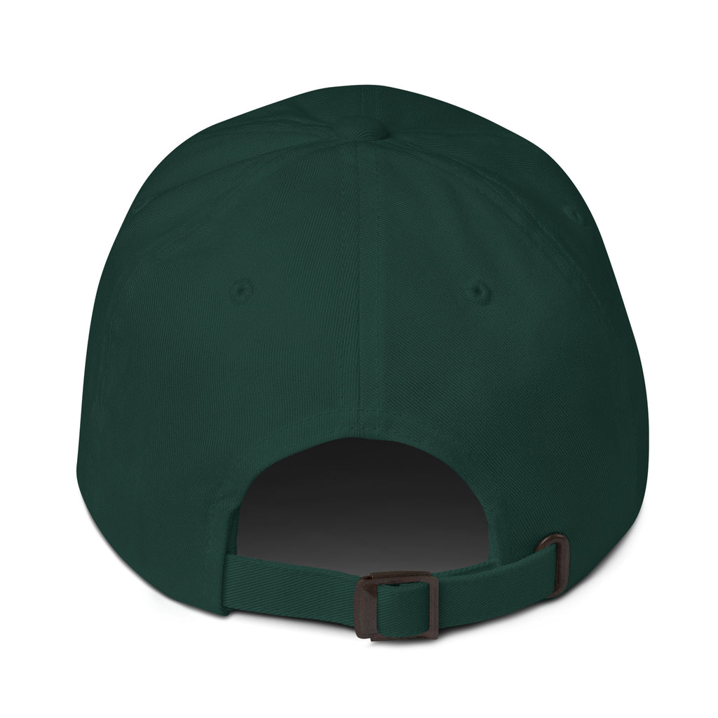 Dark green baseball cap with a strap on a white background