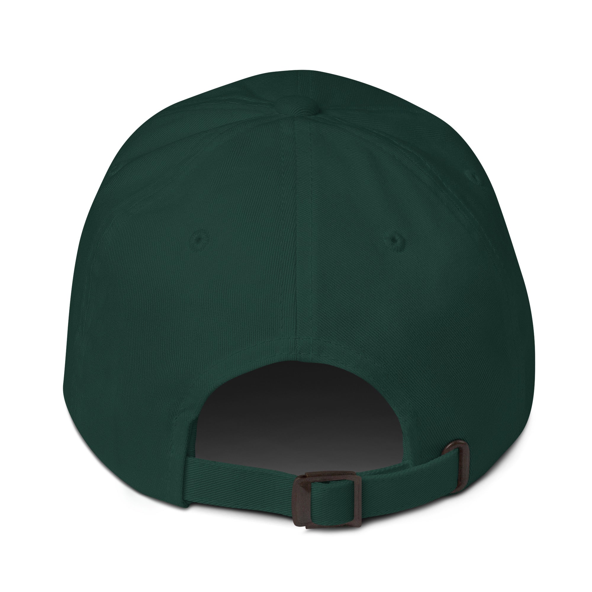 Dark green baseball cap with a strap on a white background