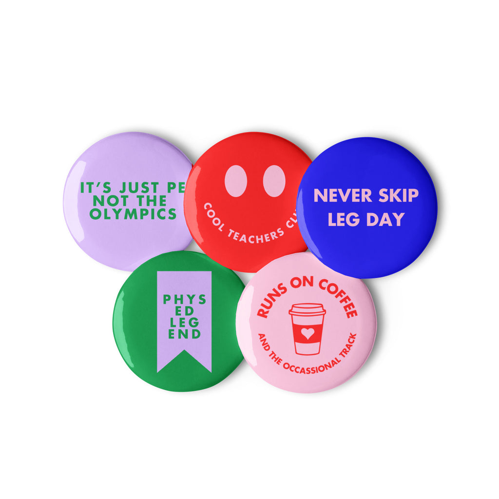 'PE Teacher' Set of badges.