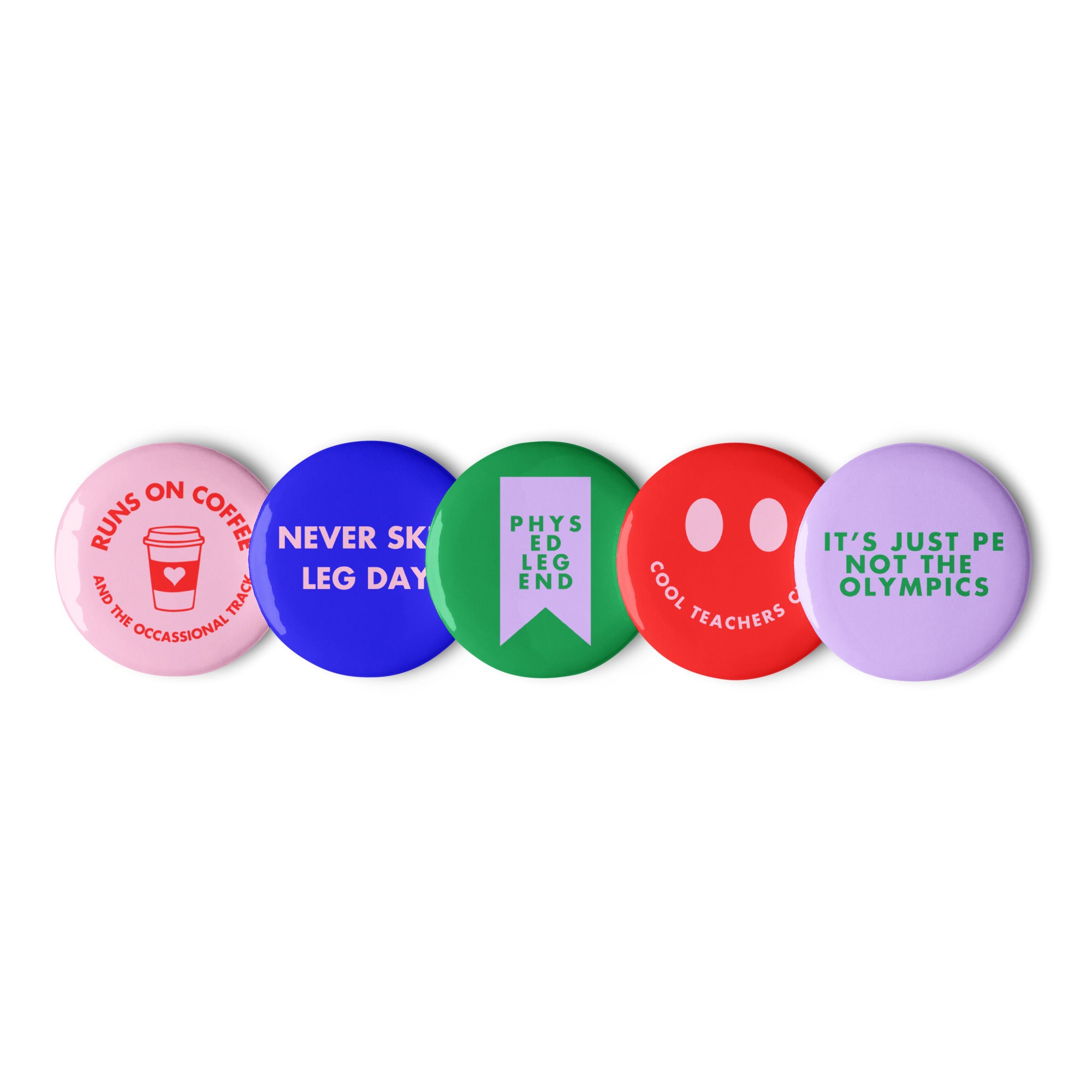 'PE Teacher' Set of badges.